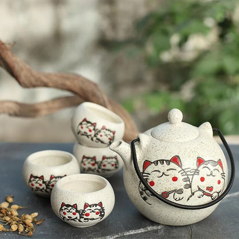 350 мл японский чайный сервиз керамический из пяти частей с ручной росписью lucky cat