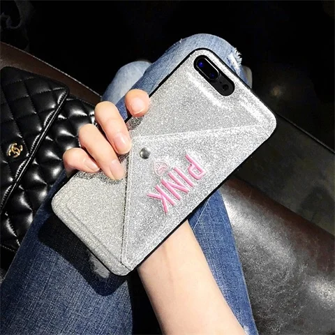 silvery Роскошный Розовый брендовый блестящий кожаный модный милый розовый чехол для iPhone 7 8 Plus 6 6s X XR XS MAX Phone Secret - Цвет: silvery