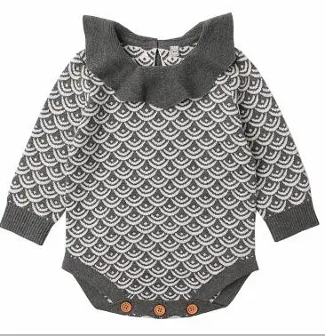 82W333 Gray Весенне-осенний милый комбинезон принцессы для малышей, Одежда для новорожденных, Детский комбинезон с длинными рукавами для девочек и мальчиков, вязаные Комбинезоны для младенцев - Цвет: 82W333 Gray