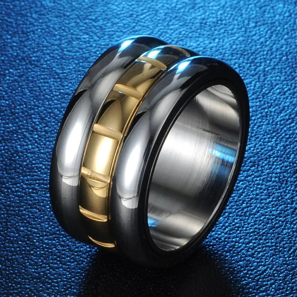 Кольцо мужское из нержавеющей стали 12 мм вращающееся невыцветающее в стиле панк |