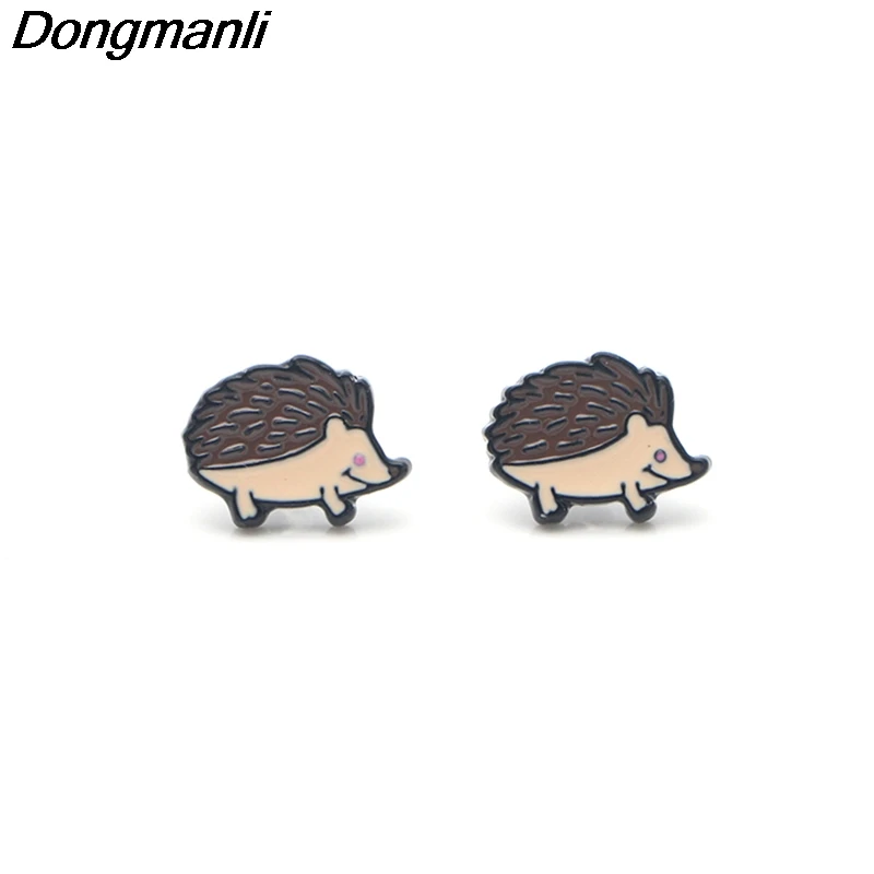 P3097 Dongmanli милый ежик, пирсинг для уха, Детские милые серьги-гвоздики для женщин, эмалевые серьги, ювелирные изделия, подарки для девочек