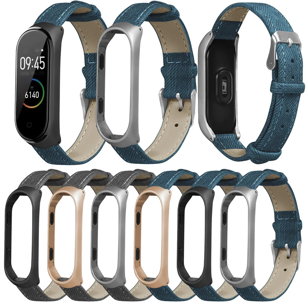 Браслет Correa Mi Band 4 для Xiaomi синий джинсовый браслет металлический корпус ремешок