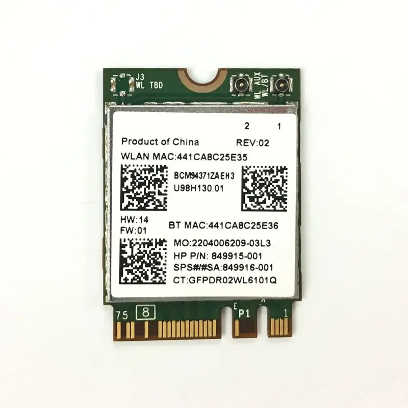 Сетевая карта Broadcom BCM94371ZAE BCM4371 802 11 AC NGFF M2 867 Мбит/с Wi Fi и Bluetooth 4 1 Combo SPS 843549 001