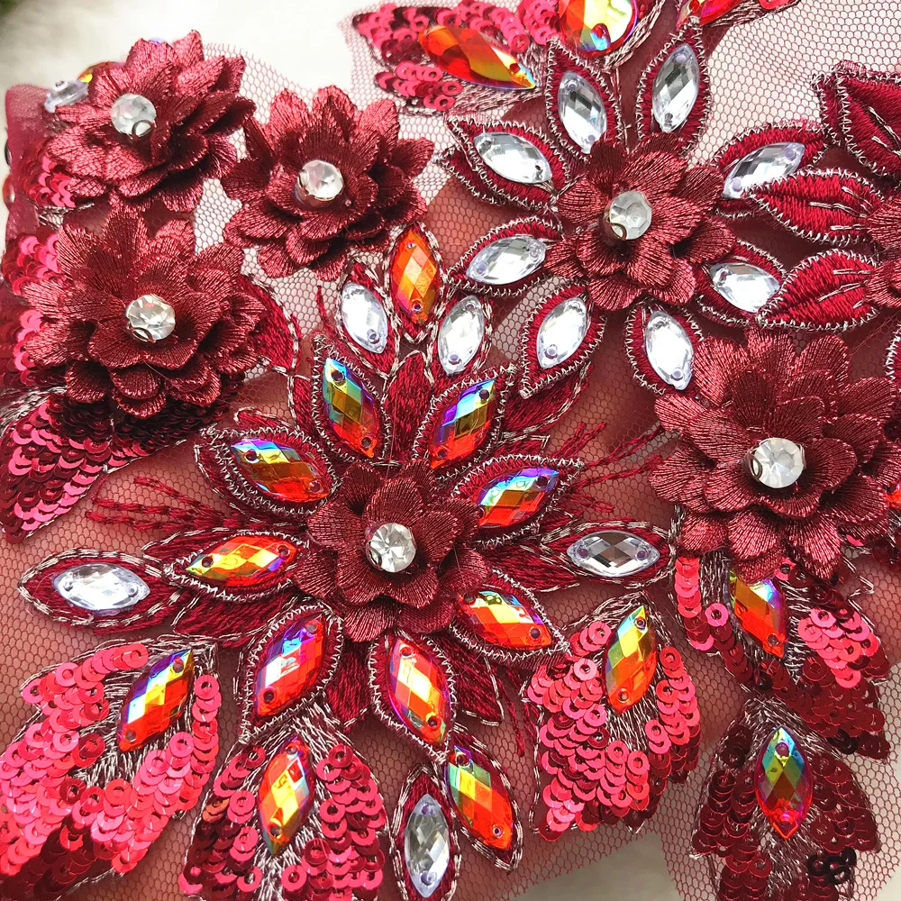 Пришить Красный AB Цветок Diy Кристалл Rhinestone одежда для секса Аппликация DIY кружево патч для Вышивание свадебное платье выпускного вечера аксессуары diy