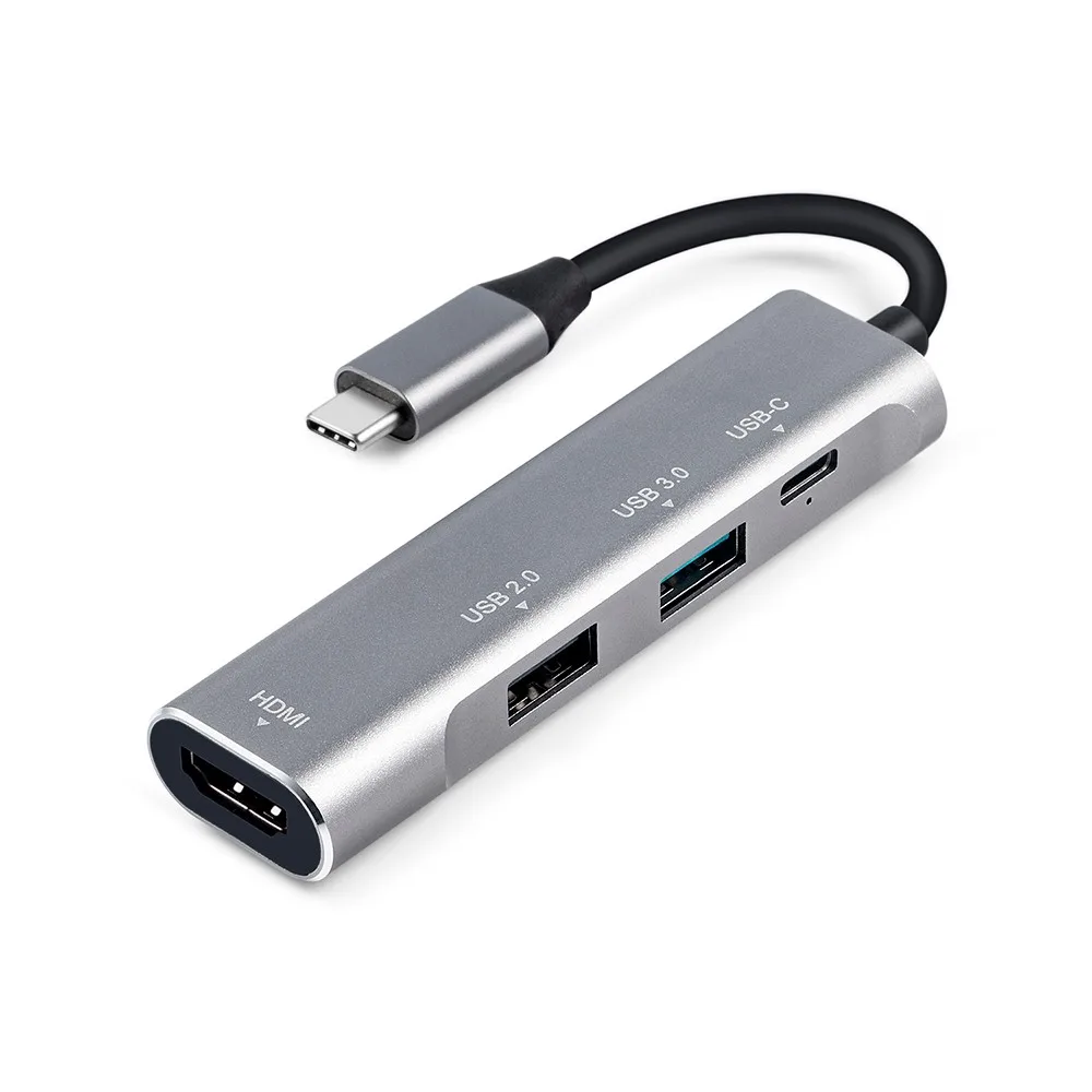Серебристый 4 в 1 USB-C концентратор HDMI+ type-C+ USB3.0+ USB2.0 USB C концентратор многопортовый адаптер USB-C интерфейс концентратор для Xiaomi samsung Планшеты ноутбуки - Цвет: Серебристый