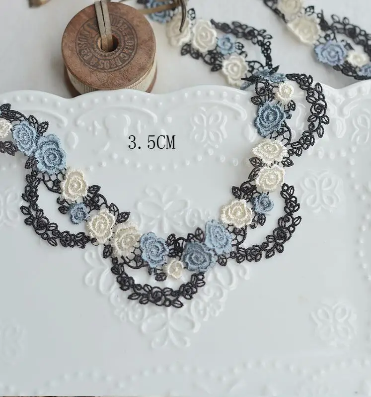 blue 3.5cm 1 м/лот водорастворимые цветные кружевные планки Кружевная аппликация полиэстер костюм отделка домашний текстиль кружевная ткань для шитья 3 см - Цвет: blue 3.5cm