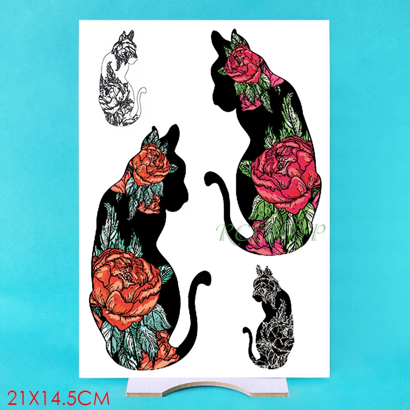 Waterproof Temporary Tattoo Sticker Lovely Cat Dog Rose fake tatto flash tatoo tatouage temporaire arm leg for women girl men | Красота и