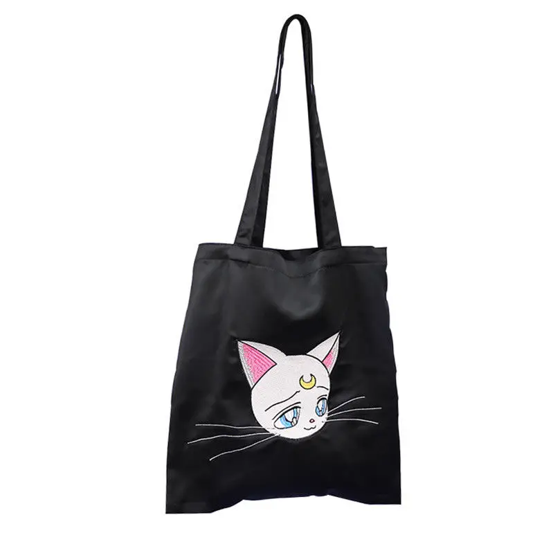 Black Sailor Moon атласная вышитая Luna Cat сумка на плечо сумка милая сумка с изображением животного сумка-портфель кошелек аниме косплей сумки для женщин подарок для девочек - Цвет: Black