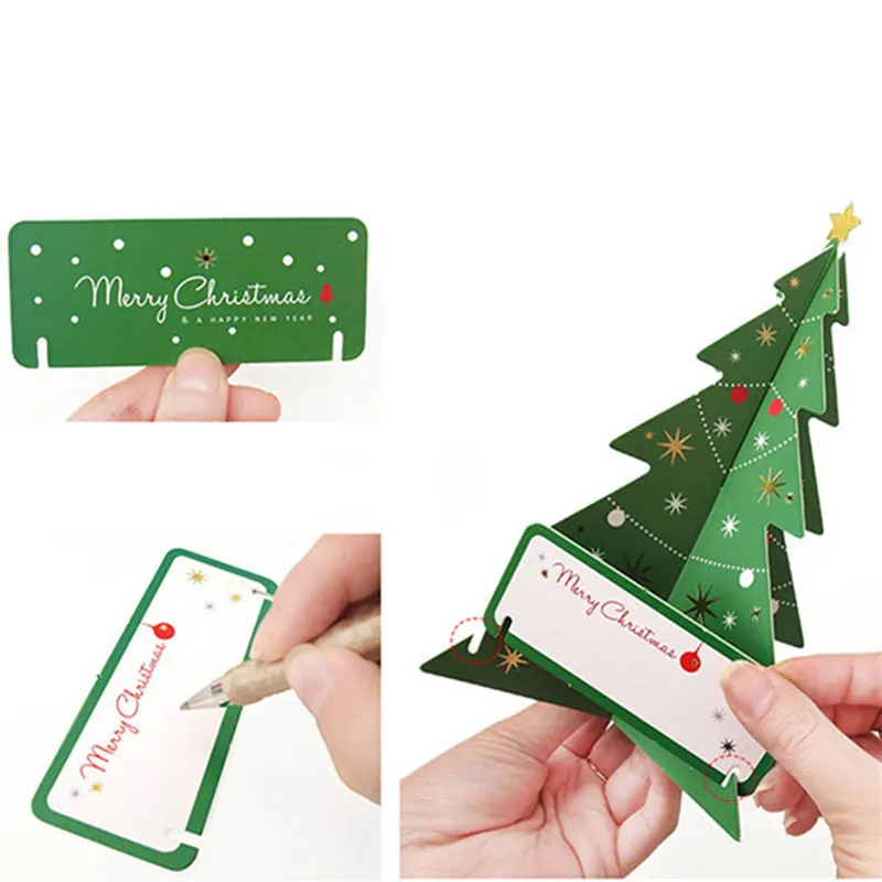 2 pcs/lot Christmas tree 3d stereoscopic folding blessing card Merry Greeting Card wedding Gift Message Cards | Дом и сад