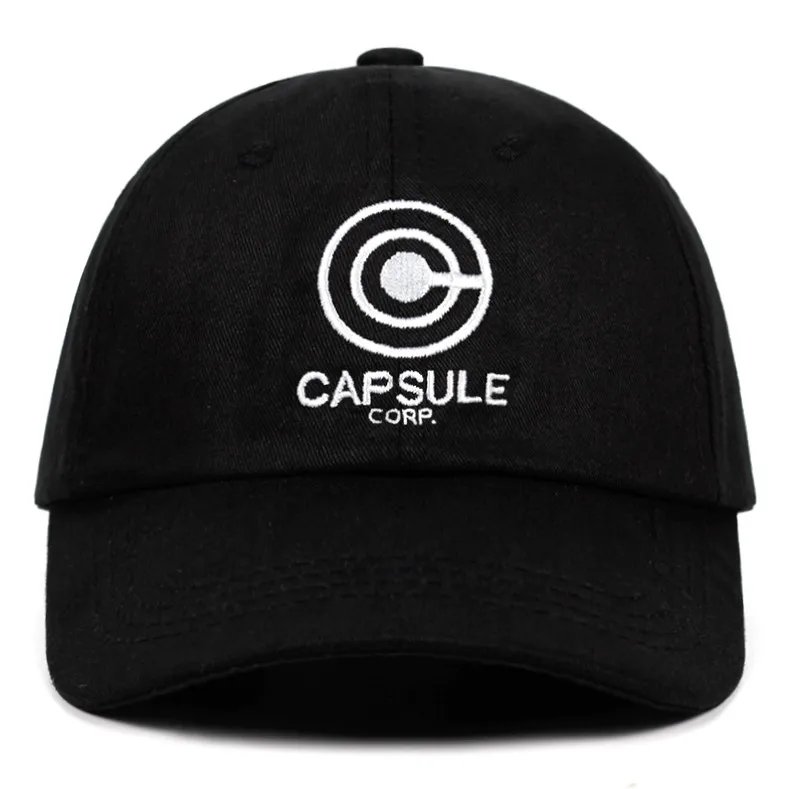 Черный Чехол Capsule Corp. Папа шляпа мяч Дракон аниме песня хлопок Бейсболка с вышивкой унисекс Бейсбол шапки Для мужчин Для женщин праздничные шляпы - Цвет: Черный