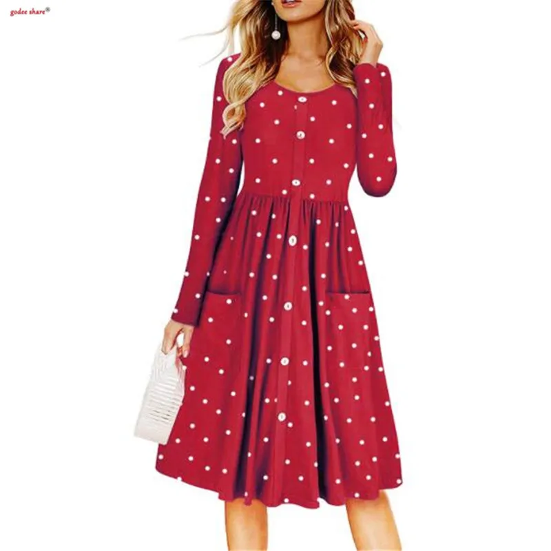 2019 весенние женские платья с пуговицами и принтом в горошек платье круглым