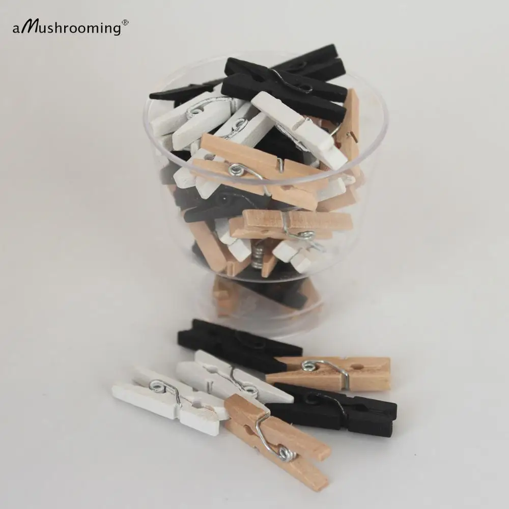 50 однотонные розовые мини-прищепки " моноблок День рождения baby shower девушки свадебное декор для ежедневника декорация с крещением - Цвет: blackwhitenatural