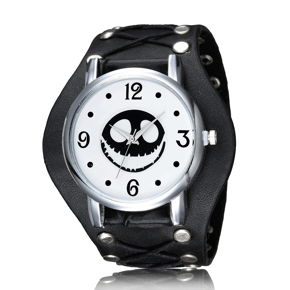 

Крутые мужские часы, с рисунком в виде Хэллоуина, кошмаров перед Рождество, панк, скелетоны, мужские наручные часы, кварцевые часы, наручные ...