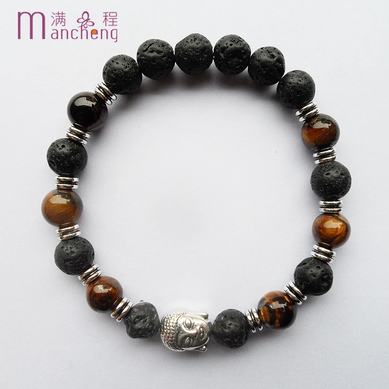 Новый дизайн древние посеребренные тигровые глаза вулканическая лава браслет