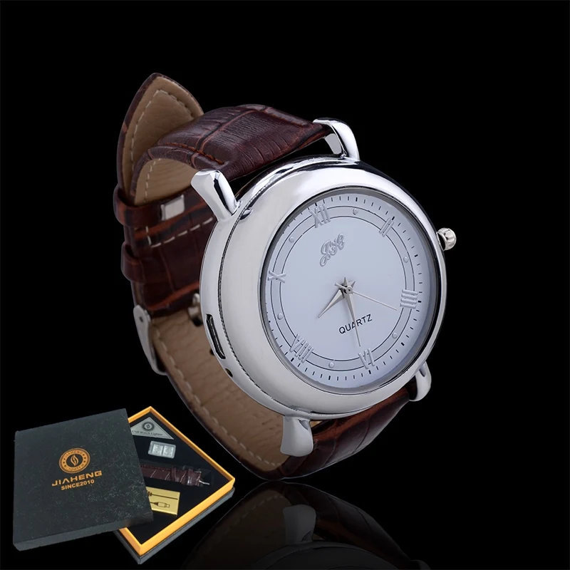 SilverWhite with box Часы мужские легкие часы Мода USB зарядка заменить Отопление провода беспламенная Зажигалка кварцевые наручные мужские часы подарок JH358 - Цвет: SilverWhite with box