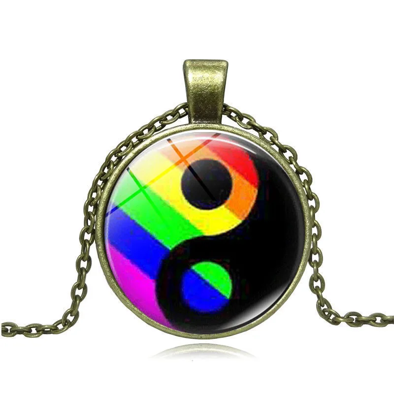 2018 Мода Радуга Инь Янь ЛГБТ Цепочки и ожерелья для женщины Для мужчин гей подарок