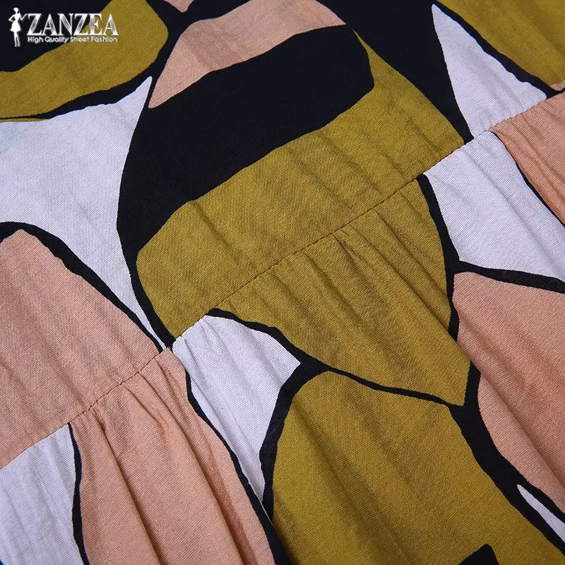 Летнее льняное платье, кафтан, женский сарафан, ZANZEA, повседневное, короткий рукав, Vestidos, тонкое, винтажное, женское, плиссированное платье, негабаритный