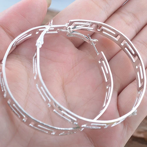 Горячие Для женщин с серебряным покрытием полые группа Серьги-кольца Модные