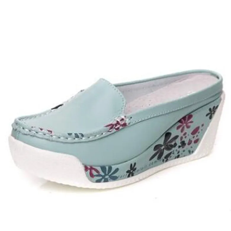 light blue BEYARNEFlat/Женская обувь на платформе; сезон весна-лето; женская обувь на плоской подошве с цветочным принтом; женская повседневная обувь без застежки; FootwearE163 - Цвет: light blue