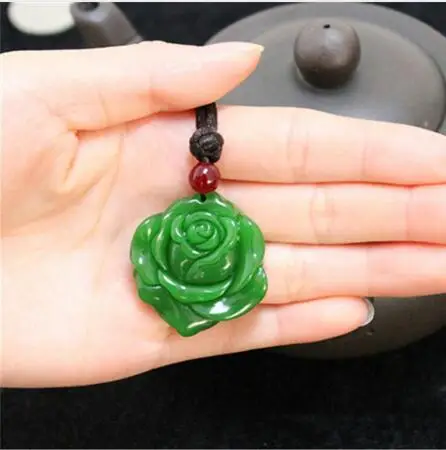 Сертификат натуральный зеленый нефрит розы кожа/бусы с подвеской веревка Lucky Amulet