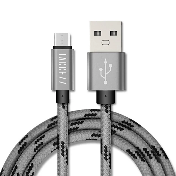 Серый ACCEZZ нейлоновый usb кабель для зарядки samsung Galaxy S7 для huawei для Xiaomi Redmi Phone Micro USB быстрое зарядное устройство кабель для синхронизации - Цвет: Серый
