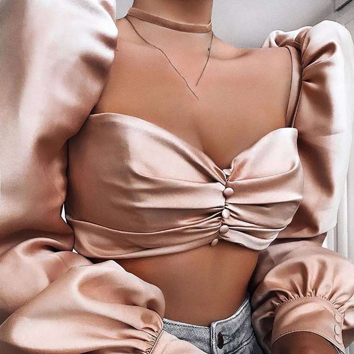 Уличная одежда с пышными рукавами винтажная блузка женская рубашка на пуговицах