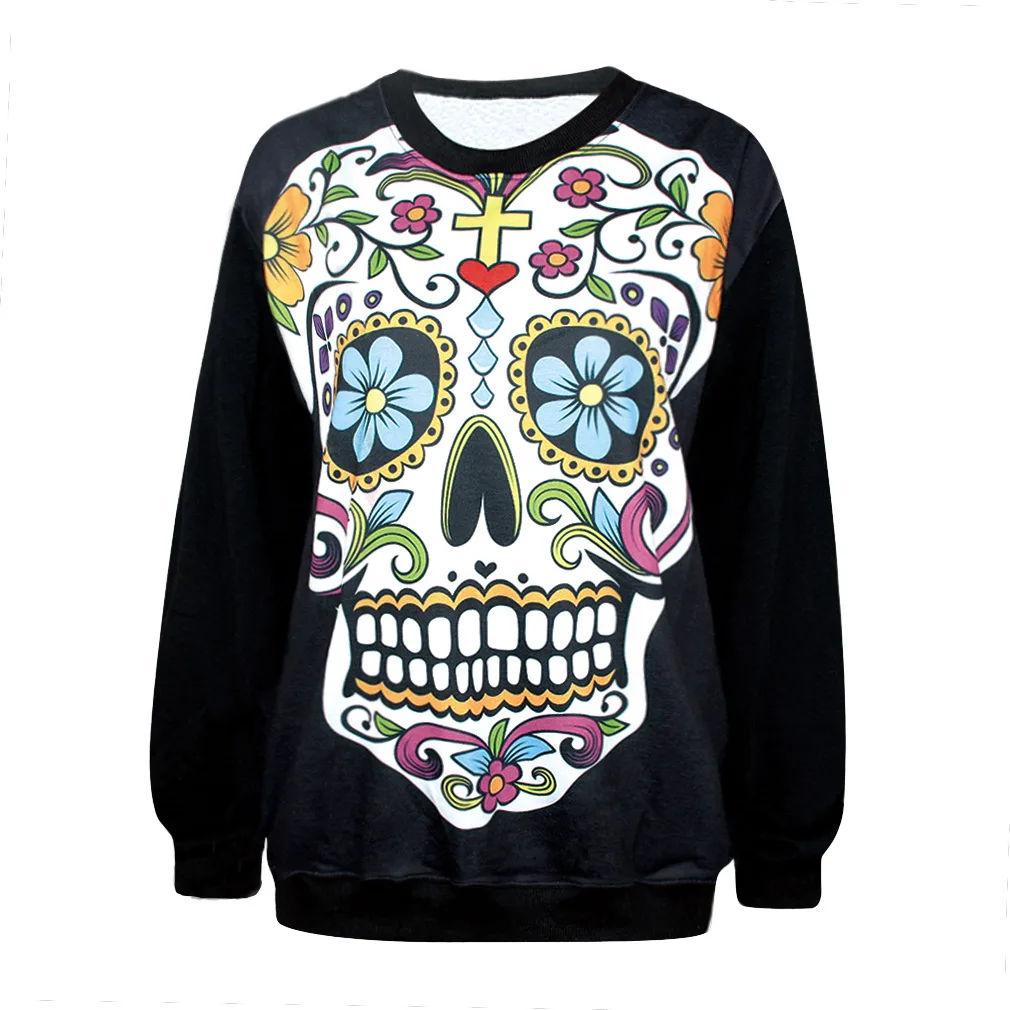 2015 New Sale Tracksuit Sport Autumn And Winter Sky Flowers Skull Loose Sweatshirts Women's Leisure Couples Digital Printing | Женская