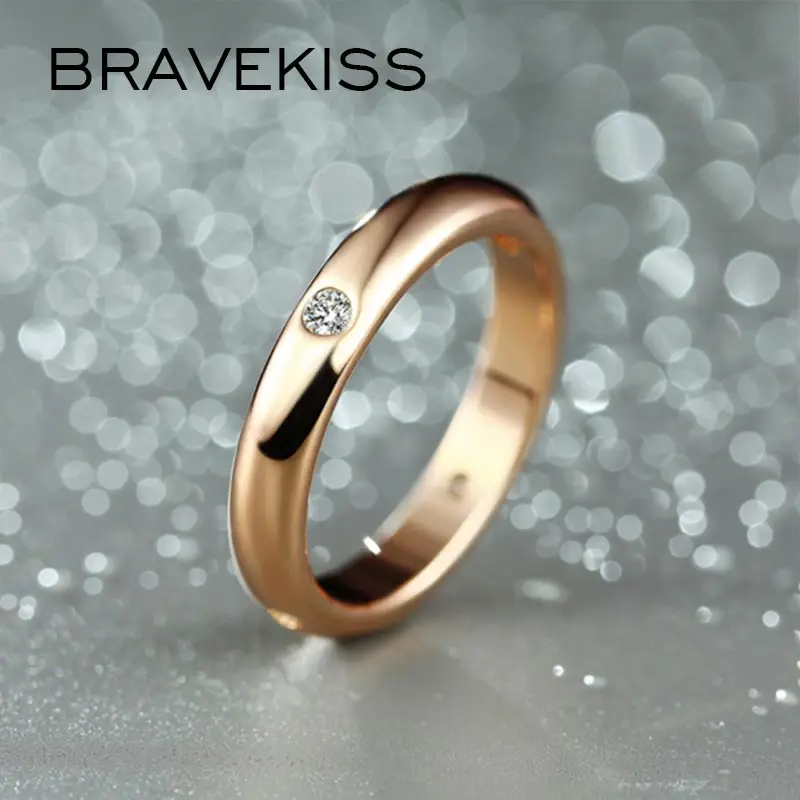 Женское кольцо BRAVEKISS классическое розовое золото с фианитом для свадьбы 2019 |
