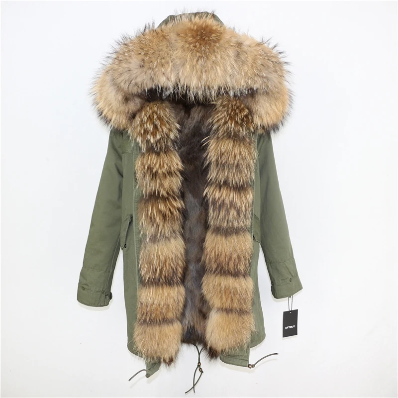 OFTBUY, пальто из натурального меха, длинная парка, зимняя куртка для женщин, натуральный мех енота, Воротник из натурального Лисьего меха, съемная уличная одежда, новинка