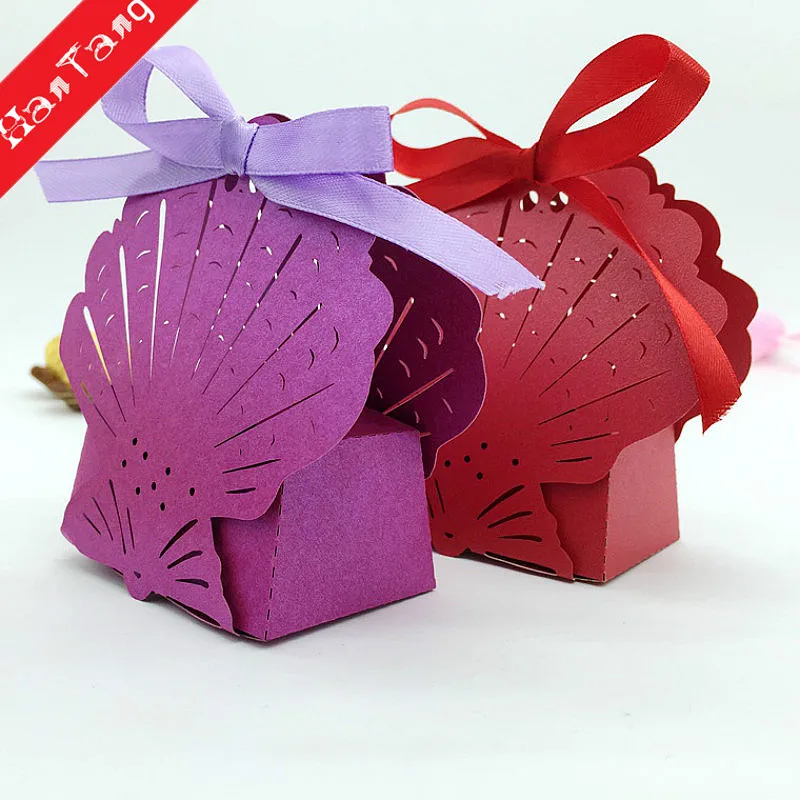 50 шт. Свадебные украшения лазерной резки ракушки коробки для конфет подарки