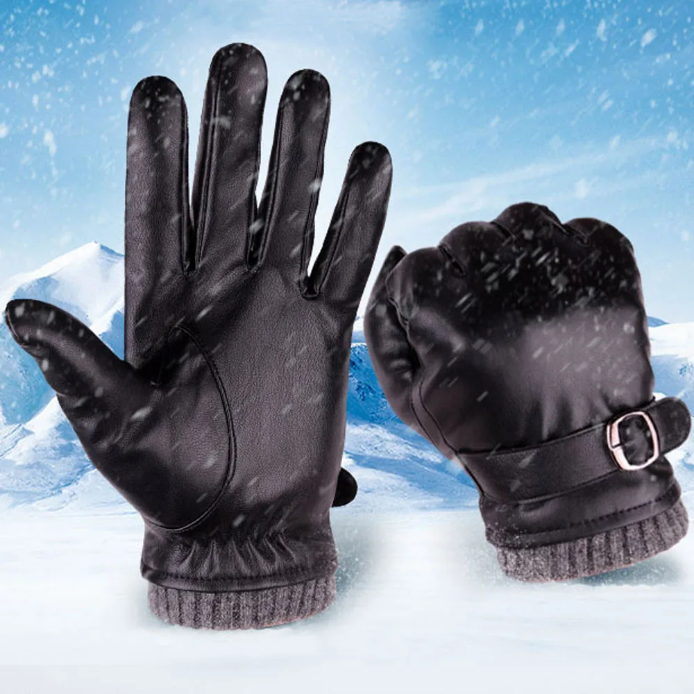 Черный Перчатки guantes luvas мужские зимние теплые мотоциклетные лыжные снежные сноубордические перчатки из искусственной кожи зимние перчатки - Цвет: Черный