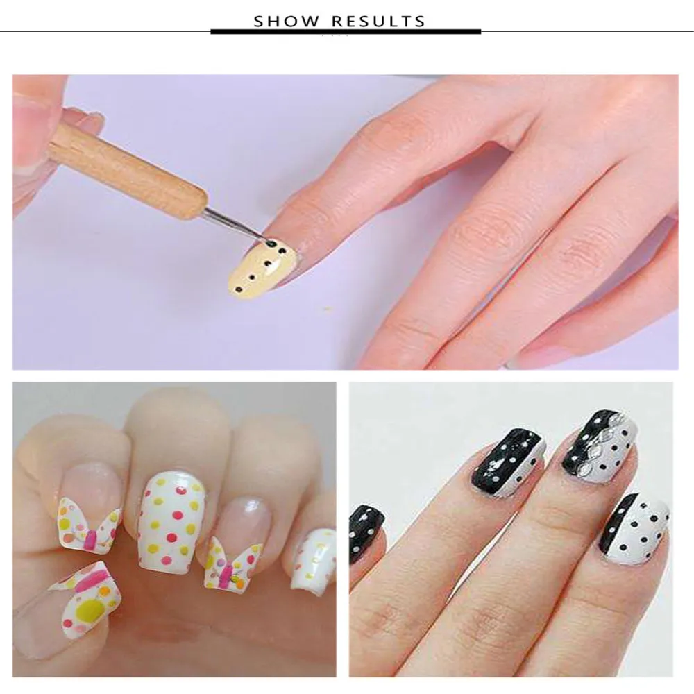 

5Pcs/Pack Nail Art Dotting Tools for Manicure Dotting Pen 2 Way Pencil for Crystals Rhinestones Picker Wood Handle Nails Tools