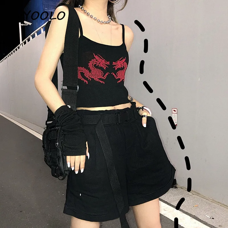 NYOOLO Harajuku стиль, винтажный Рисунок дракона, короткий топ с принтом, летняя уличная одежда, сексуальный топ без рукавов, женская одежда