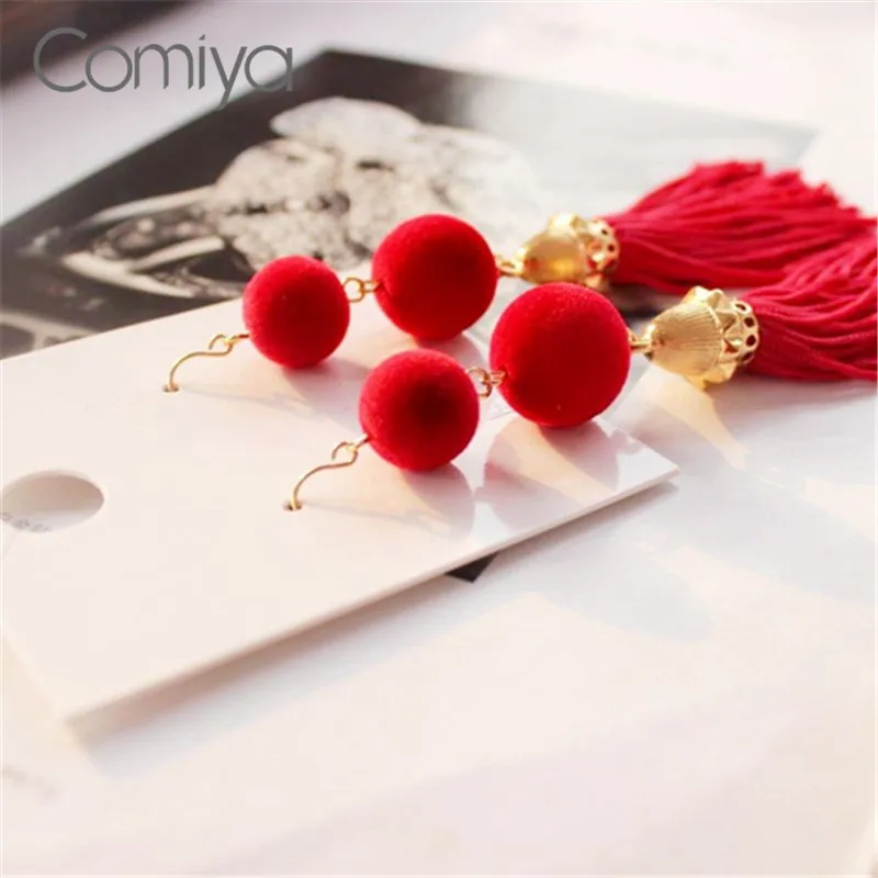 Женские длинные серьги кисточки Comiya красные Этнические из цинкового сплава