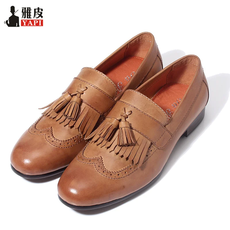Retro Mens Genuine Leather Tassel Brogue Shoes Man Casual Fringe Wing Tips Oxfords Driving Loafers | Обувь