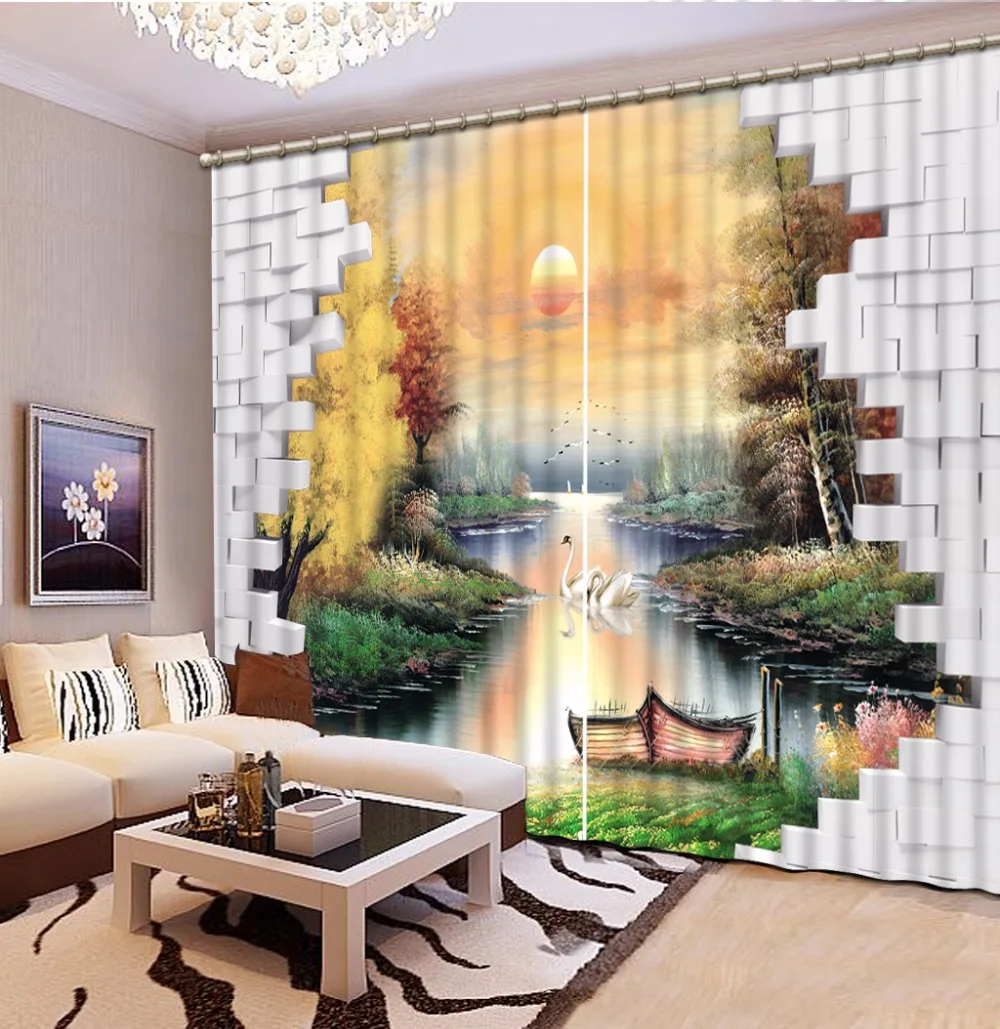 3d-занавеска с изображением кирпичной стены восхода солнца спальни гостиной