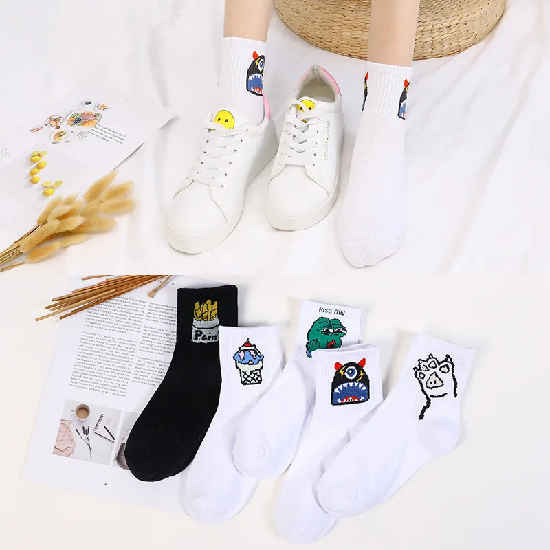 SP& CITY/5 пар, хлопковые короткие носки повседневные Харадзюку, женские короткие носки забавные низкие носки с принтом для девочек