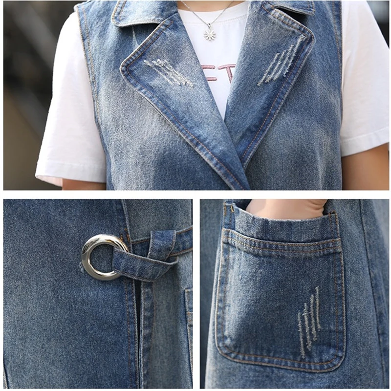 Женский Длинный джинсовый жилет винтажный кардиган без рукавов модель W967