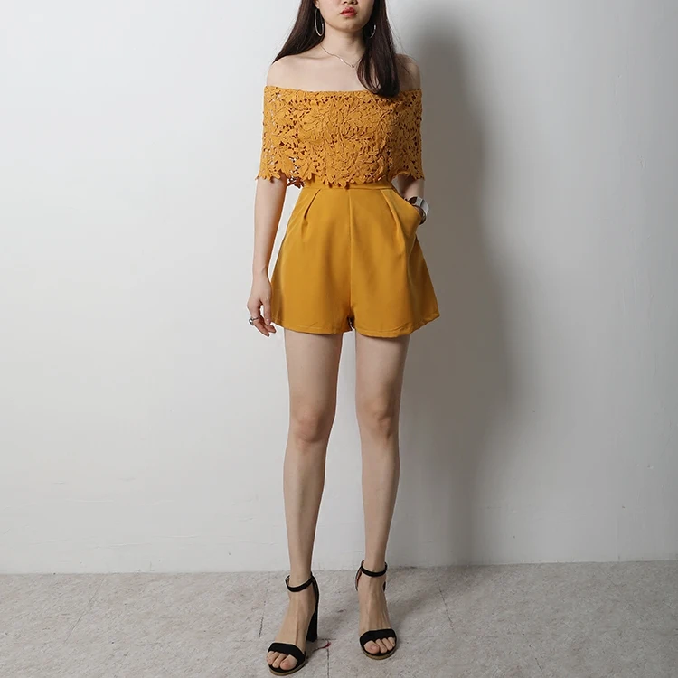 Женский комбинезон с открытыми плечами Junmpsuits пляжный в Корейском стиле