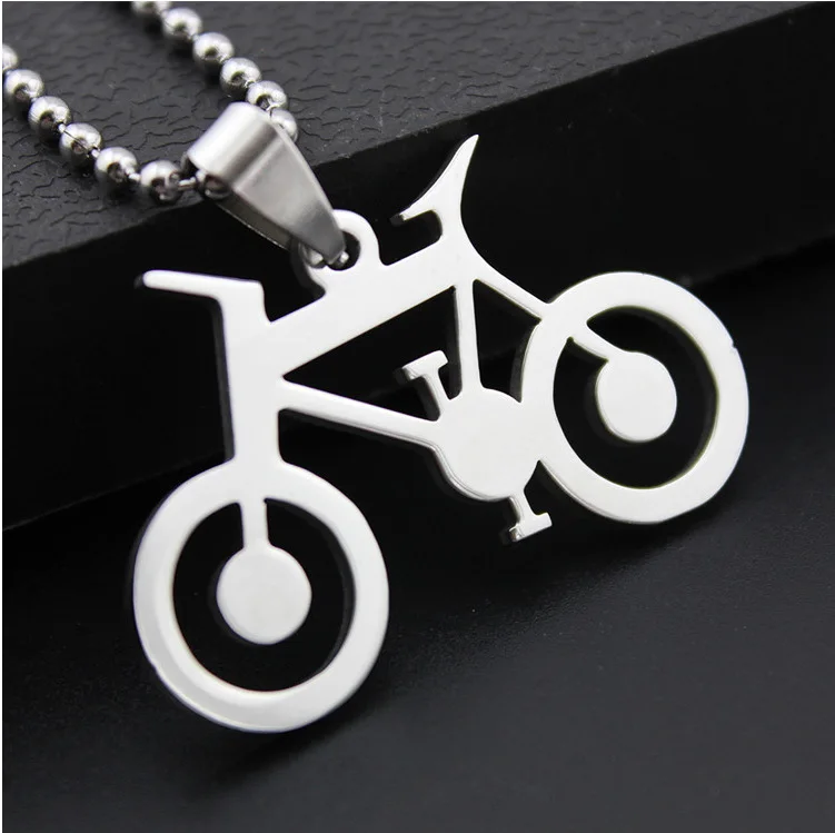 30 Stainless Steel Geometric Mountain Travel Bicycle Necklace Hollow Round bike Pendant charm Necklace Jewelry for love gift