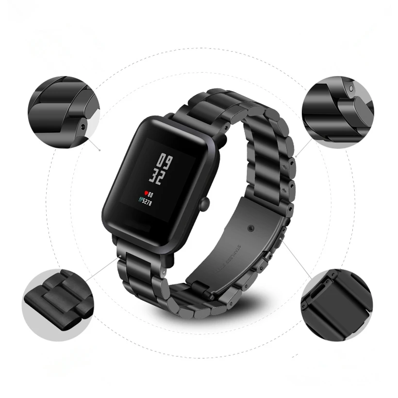 Ремешок для часов Huami Amazfit Pace Stratos 2 металлический ремешок из нержавеющей стали для Amazfit ремешок Bip браслет на запястье 20 мм 22 мм