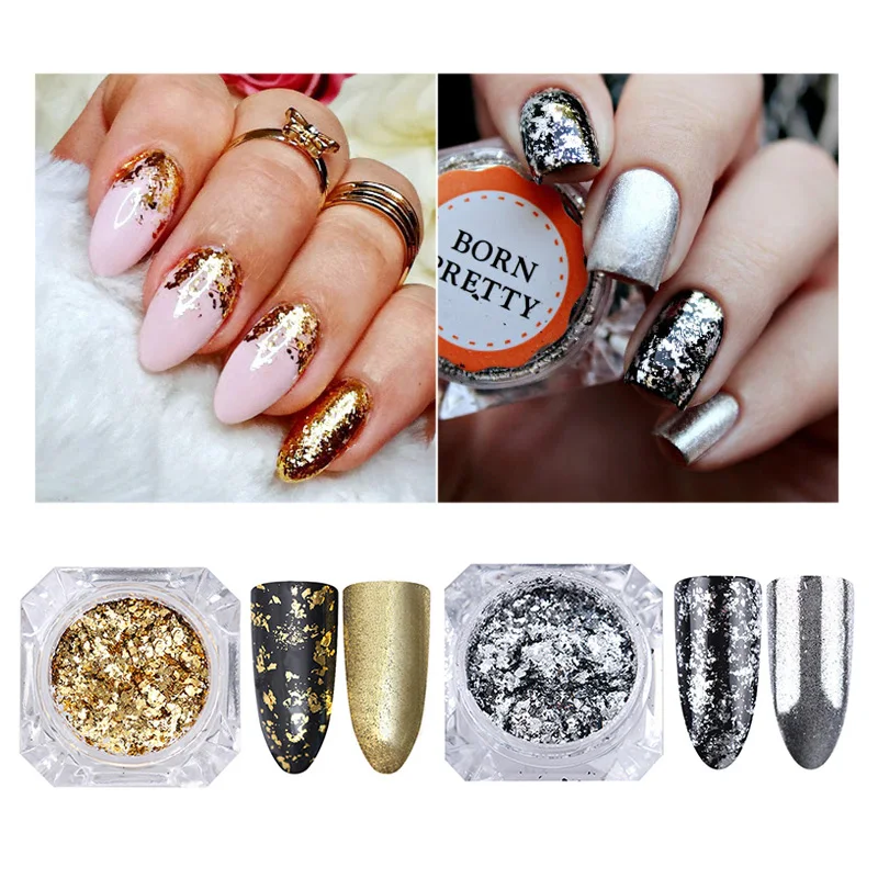 Серебряное золото хлопья гвоздь блестки Хамелеон Bling зеркальные Блестки для