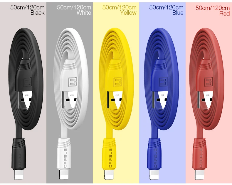 Cafele плоский кабель Usb для iphone X 8 7 6 Plus 5S SE ipad Usb кабель с разъемом usb-c для быстрой зарядки передачи и синхронизации данных кабель прочный безвредный для йоги TPE 5V 2.1A