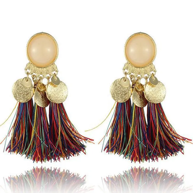 Новые популярные богемные круглые висячие серьги с кисточками для женщин 7