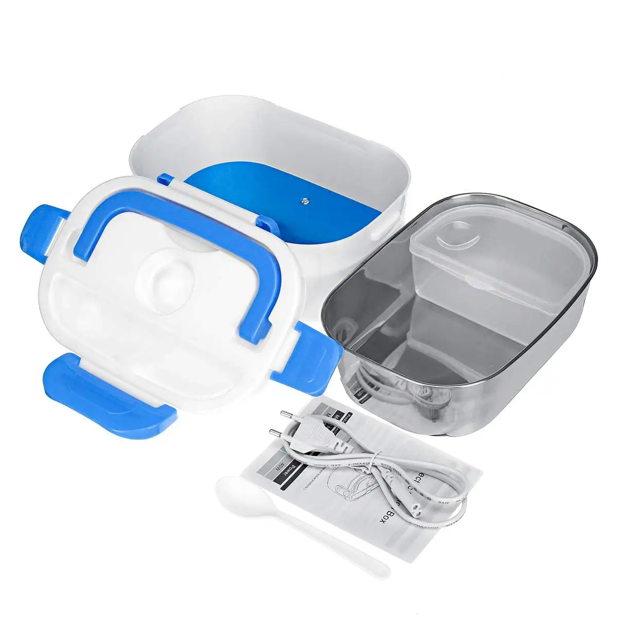 Blue 1.05L Портативный электрический 220 В с подогревом из нержавеющей стали; коробка для завтрака коробки для обедов бенто еда контейнер для риса грелка для школы офиса дома посуда - Цвет: Blue