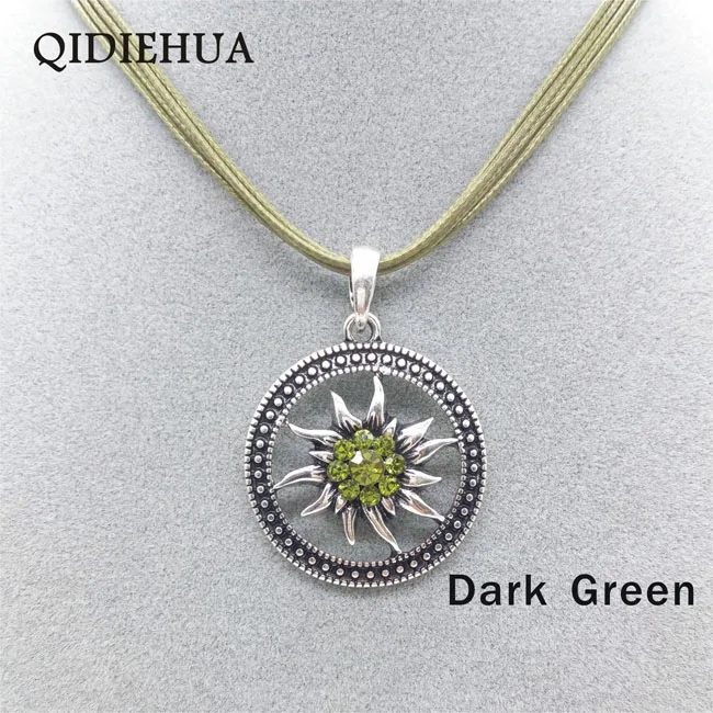 dark green QIDIEHUA женское ожерелье круговое полое ожерелье Эдельвейс винтажная подвеска Октоберфест подарок на выпускной вечер модное ювелирное изделие оптом - Окраска металла: dark green