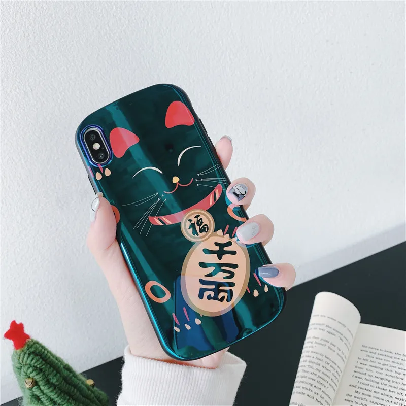 3D Kawaii Lucky Cat Blue Ray Case for IPhone X XS MAX XR 8 7 6 S 6S Plus 8plus I Phone Cell Cases Luxury Couple Cover |