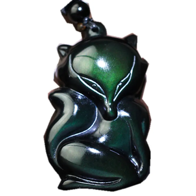 Мексиканский натуральный обсидиан красочные глаза умная лисица девять хвостов