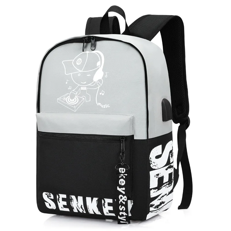 gray 1 piece Светящийся Оксфордский Школьный рюкзак, рюкзак через плечо с usb зарядным портом и замком, школьная сумка для мальчика, Mochila Escolar - Цвет: gray 1 piece