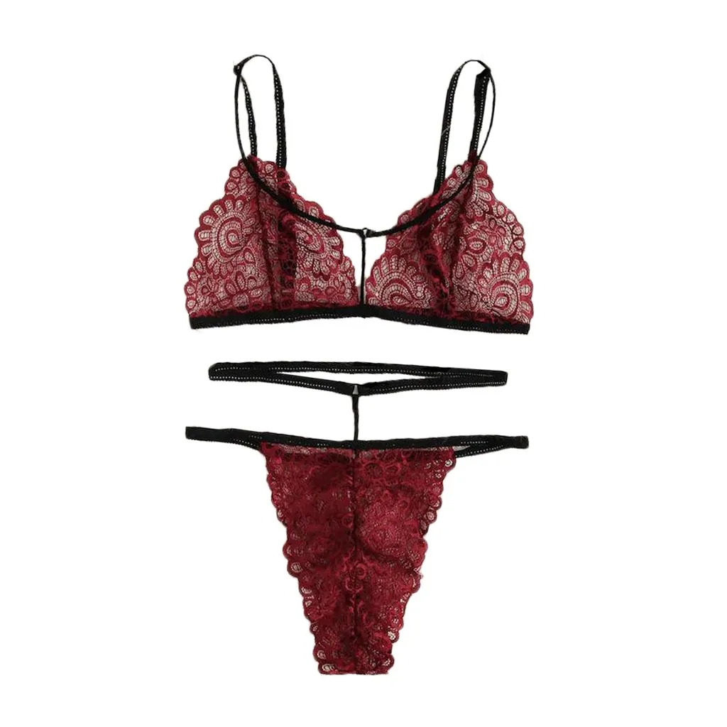 Соблазнительный женский эротический кружевной прозрачный комплект